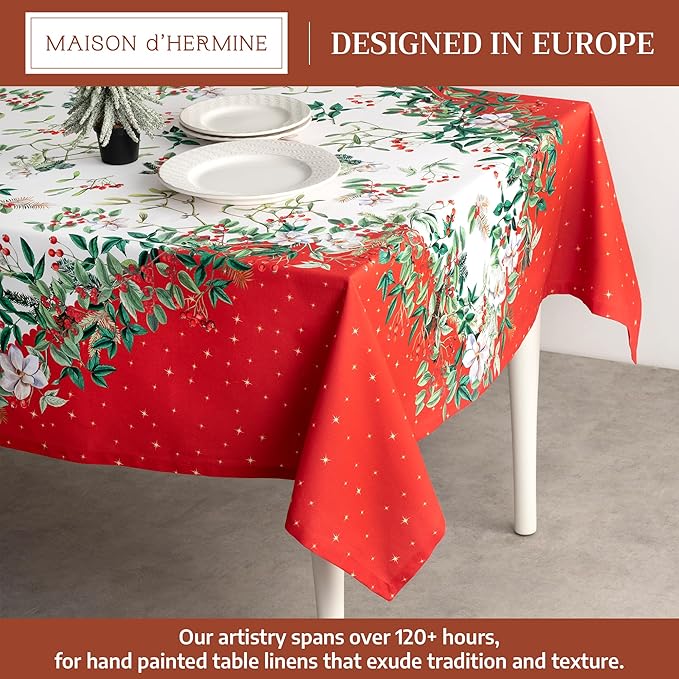 Maison d' Hermine Table Cloth Rectangle Table 100% Cotton 60 x 90 Inches Fall Tablecloth Reusable Everyday Use for Thanksgiving Christmas Decorations Dining Farmhouse Party (Noel)