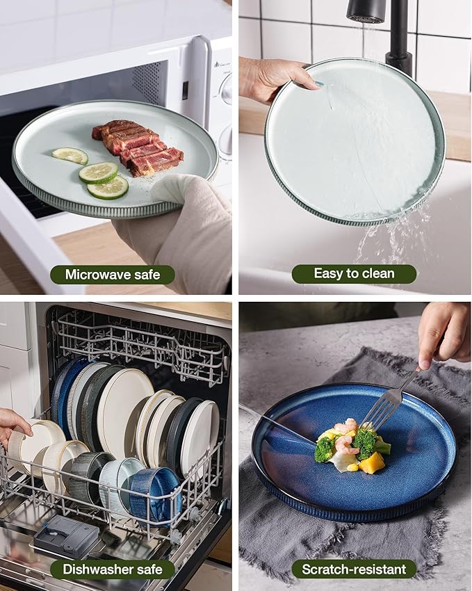 Famiware Star Plates and Bowls Sets, Modern Stoneware Dinnerware Sets for 8, 24-Piece Kitchen Dish Set - Microwave and Dishwasher Safe, Chip and Scratch Resistant, Smoky Blue