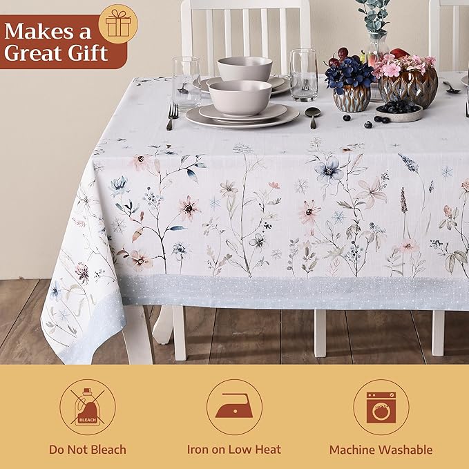 Maison d' Hermine Table Cloth Square Table 100% Cotton 54 x 54 Inches Fall Tablecloth Reusable Everyday Use for Thanksgiving Christmas Decorations Dining Farmhouse Party (Ice Florals)