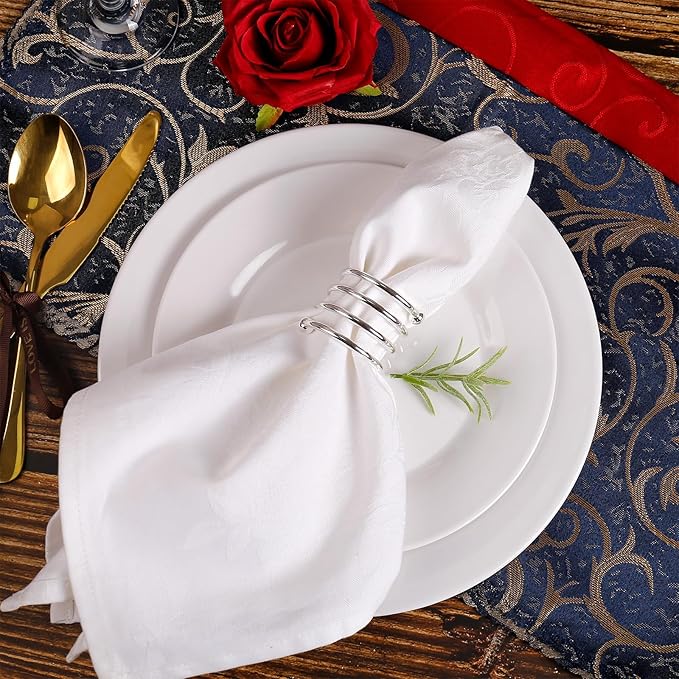 Silver Napkin Rings Set of 6, Christmas Napkin Rings Metal Napkin Holders for Thanksgiving Weddings Family Gatherings Table Decorations (6 Spring Silver)