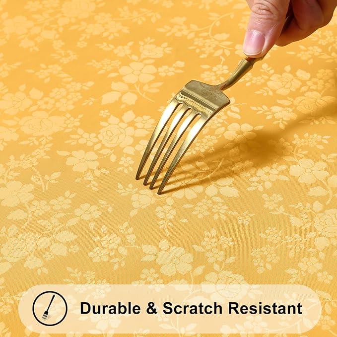 Smiry Round Table Cloth, Waterproof Heavy Duty Vinyl Tablecloths, Wipeable Washable Table Cover for Kitchen and Dining Room (Mustard Yellow, 70" Round)