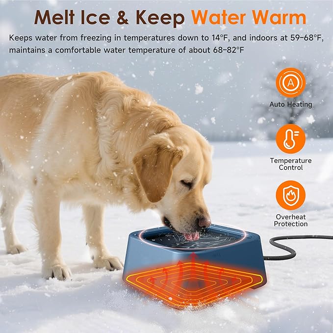 Heated Water Bowl for Dogs & Cats, 3.5L/120oz Large Heated Dog Bowl for Pets, Livestock & Outside Animal, Safe Anti-Tip Heated Pet Bowl for Indoor/Outdoor, Melts Ice, Wide Mouth, 25W, Blue