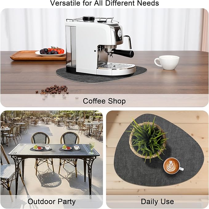 Placemats and Coasters, Washable Reversible Placemats Round Faux Leather Wipeable Place Mats Non Slip Heat Resistant Indoor Outdoor Table Mats (Set of 4, Gray Brown)