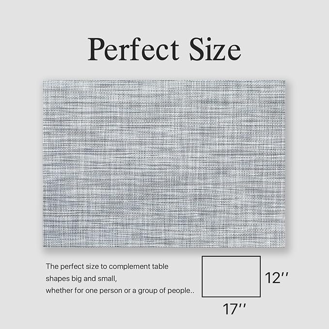 Placemats Set of 6 - Easy Clean Woven Vinyl Placemats for Dining Table, Indoor/Outdoor Place Mats, Washable PVC Table Mats（Gray）