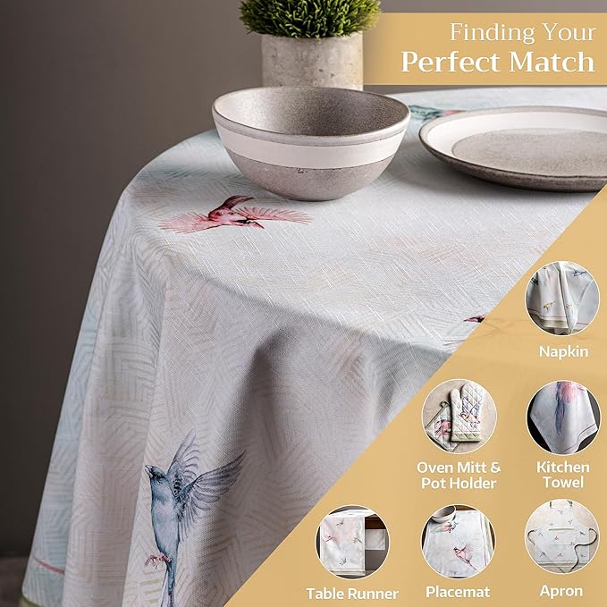 Maison d' Hermine Table Cloth Round Table 100% Cotton 63 Round Inches Tablecloth Reusable Decorative for Dining Room Farmhouse Home Valentines Day Decorations Spring Summer - Flying Birds