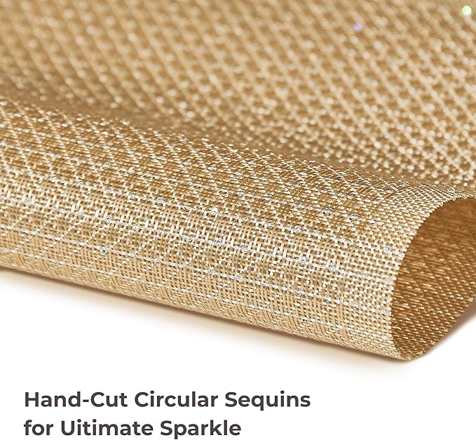 Leetaltree Luxury Gold Sequin Placemats Set of 12 - Waterproof Washable for Wedding, Anniversary, Daily Use - Sparkling Table Decor - Hand-Cut