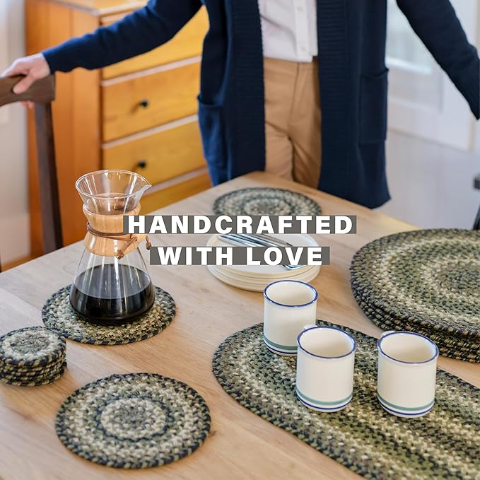Homespice Pinecone Jute Braided Long Table Runner, Country Rustic Decor, Green Rectangle 11x36 - Rich Colors, Easy to Clean, Durable and Protects Furniture