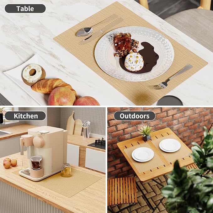 Cloth Placemats, Set of 4 Heat-Resistant Cotton Linen Blend Double Layered Machine Washable Place Mats, Wrinkle Free Thick Fabric Dining Table Mats for Indoors & Outdoors (Cream Beige, 4)