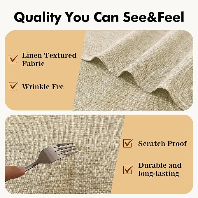 JIUZHEN Faux Linen Round Tablecloths 102 inch, Decorative Wrinkle Free Texture Rustic Circle Table Cloth Cover for Kitchen, Dining, Party, Wedding, Outdoor Use (102 Inch Round,Beige)