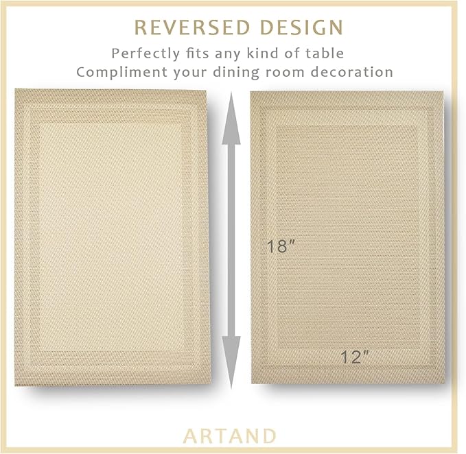 DACHUI Placemats Set of 4, Linen Look Woven Place Mats, Water Resistant, Heat Resistant, Washable, Durable Table Mats (Beige)