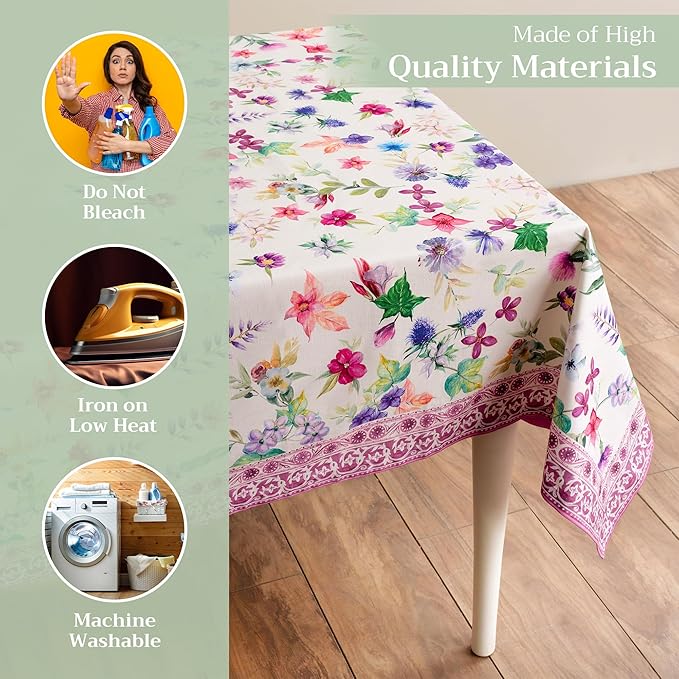 Maison d' Hermine Table Cloth Rectangle Table 100% Cotton 60 x 120 Inches Tablecloth Reusable Decorative for Dining Room Farmhouse Home Valentines Day Decorations Spring Summer - Chardon