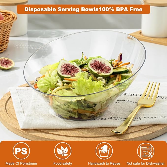 Goodluck 5 Pack Clear Plastic Serving Bowls for Party - 20 OZ Angled Disposable Serving Bowls for Wedding Party Chip, Candy, Salad & Fruit
