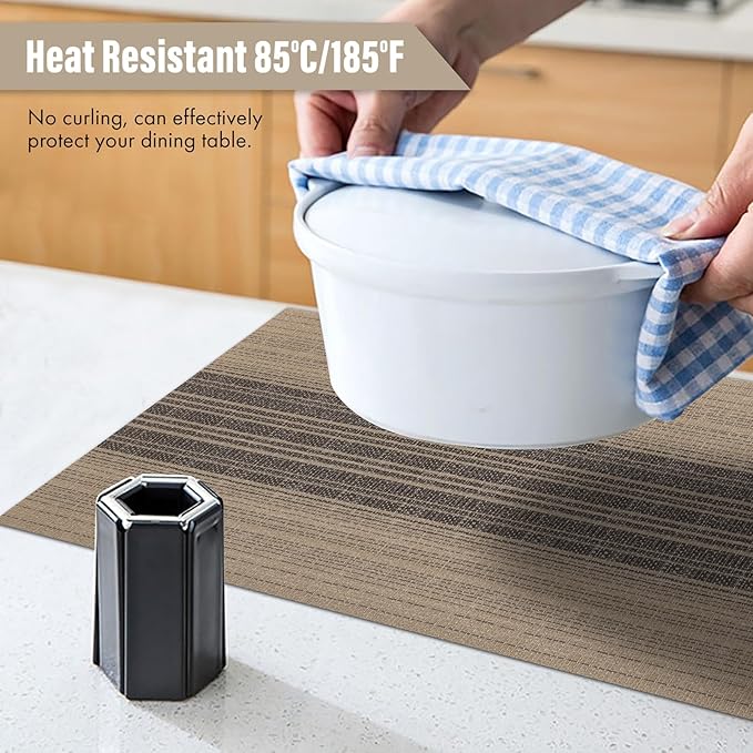Winknowl Placemats Set of 8, Washable Vinyl Woven Placemats, Heat Resistant & Wipeable Table Mats for Kitchen Dining Table (Brown)