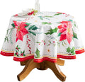 Maison d' Hermine Table Cloth Round Table 100% Cotton 63 Inches Fall Tablecloth Reusable Everyday Use for Thanksgiving Christmas Decorations Dining Farmhouse Party (Poinsettia Christmas)