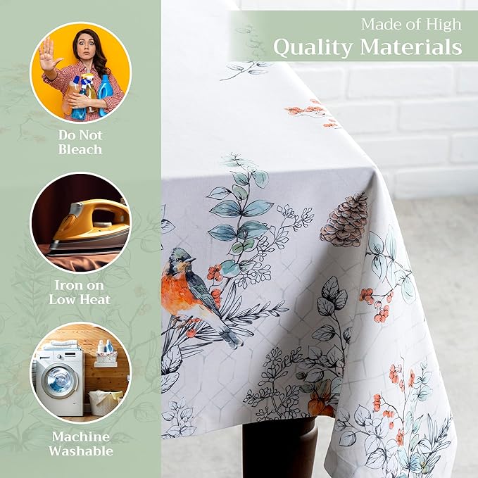 Maison d' Hermine Table Cloth Square Table 100% Cotton 54 x 54 Inches Fall Tablecloth Reusable Everyday Use for Thanksgiving Christmas Decorations Dining Farmhouse Party (Whitish Shabby Chique)