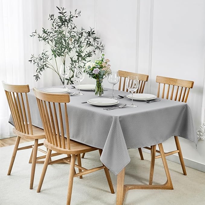 maxmill Weaved Texture Tablecloth Water Resistance Antiwrinkle Spillproof Soft Washable Table Cloth for Dining Room, Buffet Banquet Parties Holiday Dinner, Rectangular 60 x 108 Inch, Light Grey
