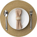 Round Placemats Set of 6 Plastic Woven Placemats Washable Wipeable Table Mats for Dining Table Heat Resistant Non-Slip Circle Place Mats (Tan)