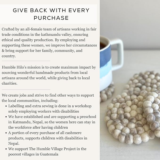 Humble Hilo Handmade Felt Coaster, 3.9 inches, Set of 4 (Burgundy)