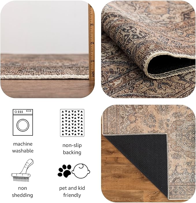 Keen Home Design 4x6 Rug - Machine Washable Area Rug with Non-Slip Backing, Ideal for Living Room, Dining Room, Bedroom - Vintage, Easy Clean, Durable, Low Pile - (4' x 6')