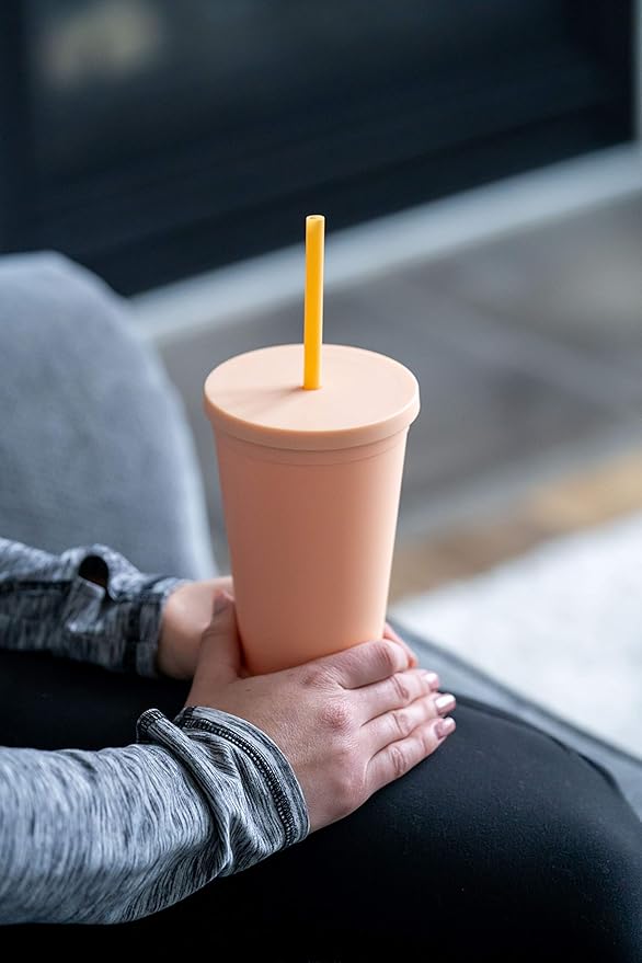 STRATA CUPS 12 Pack - 16 Oz Sunflower Colored Acrylic Tumblers with Lids and Straws, Double Wall Matte Drinking Cups for Travel, DIY Gifts for Parties