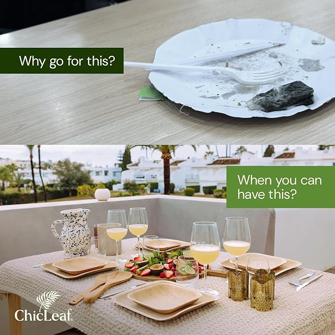 Chic Leaf Palm Leaf Bowls - Mini Disposable Bamboo Style Bowls for Weddings, Parties, Winter Tasting Events, Game Day Appetizers - Elegant Romantic Date Night Essentials (5.5'' Square - 25 Pack)