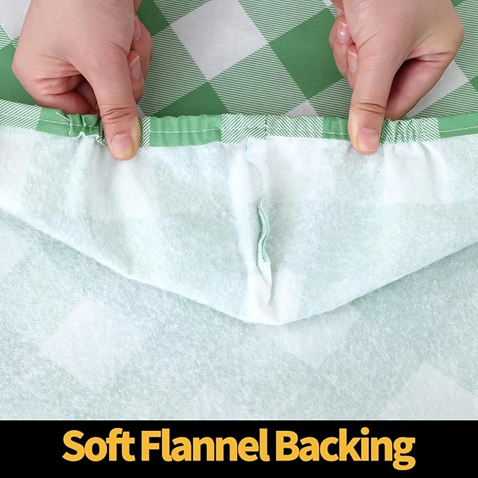 Smiry Rectangle Picnic Table Cloth, Elastic Waterproof Fitted Vinyl Tablecloths, Flannel Backed Buffalo Plaid Table Covers for Dining, Camping, Outdoor (Sage Green and White, 30" x 60")
