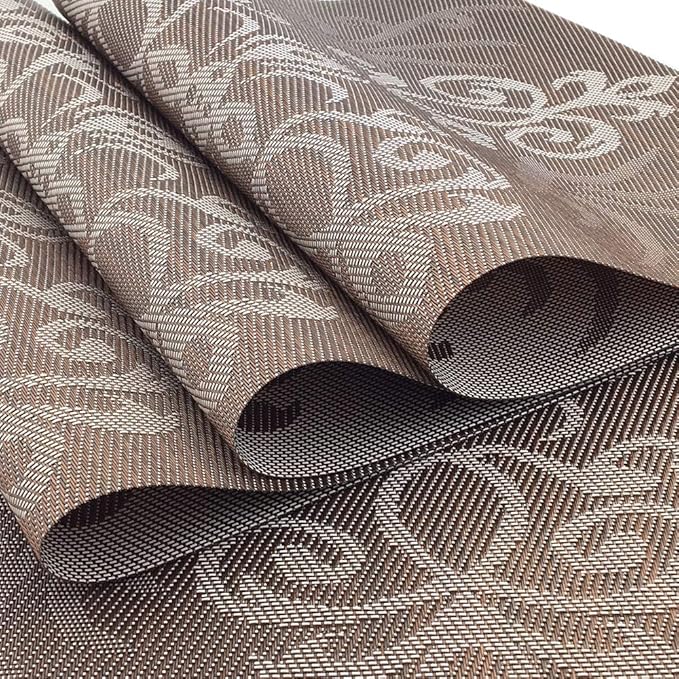 Gugrida Luxury Coffee Placemats Set of 6 Crossweave Woven Vinyl Placemat for Dining Table Heat Resistant Non-Slip Kitchen Table Mats Easy to Clean