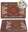 Persian Design Placemats Set of 4 Tribal Texture Boho Persian Rust Wipeable Table Mats Reusable Washable PVC Rectangle Place Mats for Kitchen Dining Home Decor 12x18 Inches