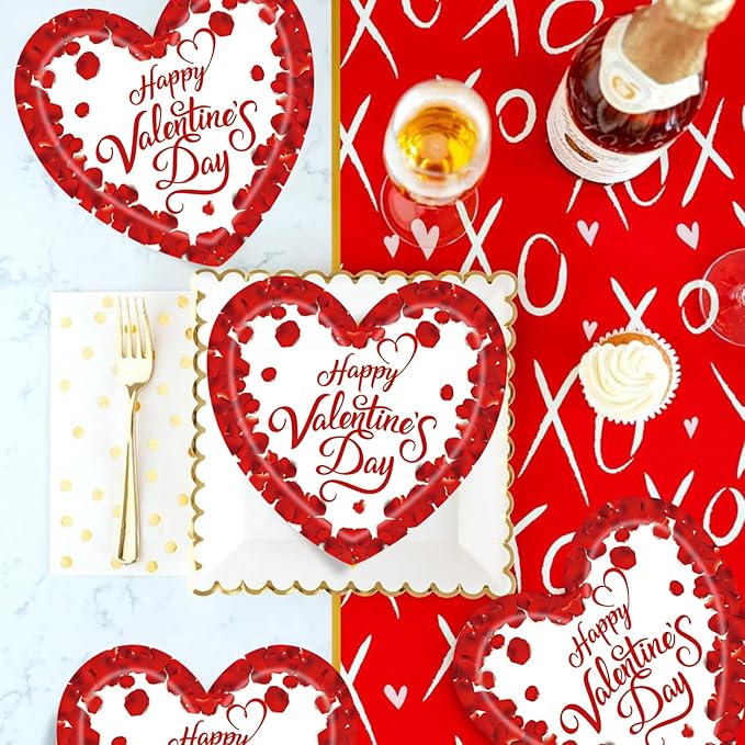 20 Pieces Happy Valentine's Day Paper Plates, 7" Disposable Rose Love Heart Paper Plates Dessert Dinner Plate, Weddings Anniversary Valentine's Day Party Supplies
