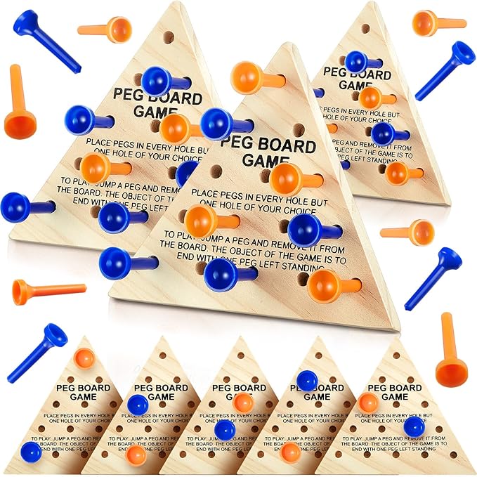 Skylety 12 Pack Triangle Peg Games Wooden Board Table Game for Family Boys Girls Adults, Learning Toys Travel Peg Jump Toys Triangle Puzzle Brain Teaser Christmas Gifts (Blue,Orange)