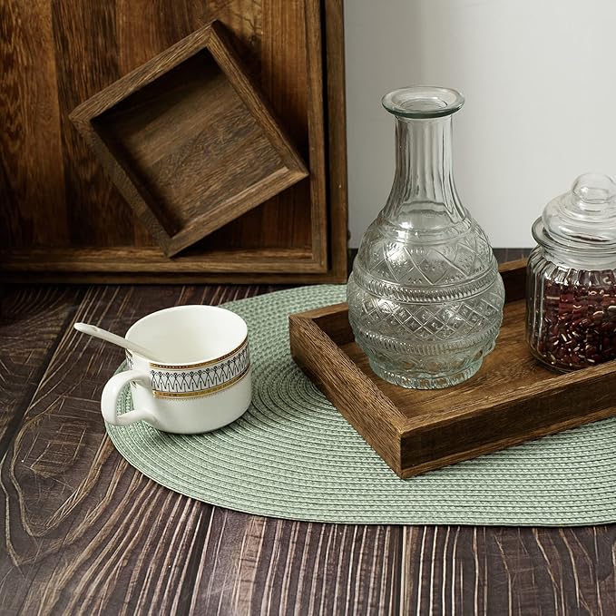 FunWheat Oval Braided Placemats Set of 6 Table Mats for Dining Tables Washable Heat Resistant Place mats for Daily Use 12X18 Inch(Oval Fog Green, 6pcs)