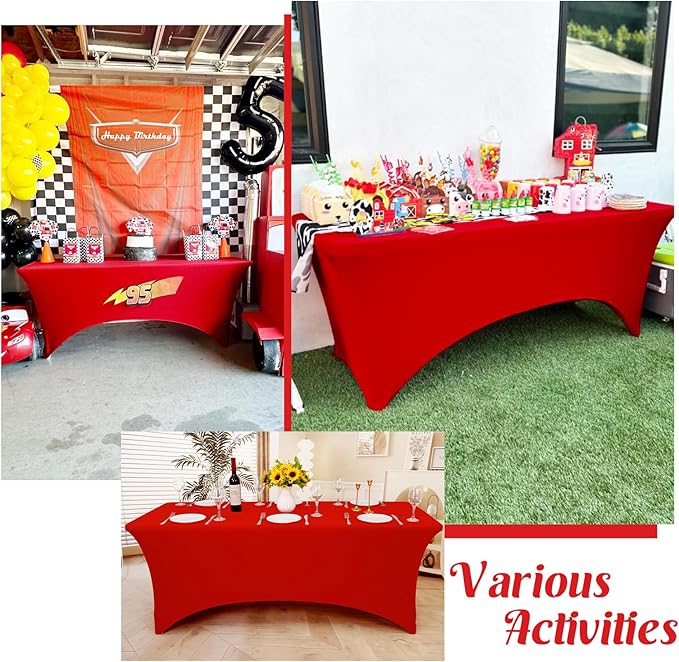 HAISIWLKJ 6 Pack Table Cloth 8ft Red Tablecloths for Rectangle Folding Table Spandex Fitted Stretch Cover Wrinkle Resistant Washable Protector for Party, Wedding, Banquet, Festival.