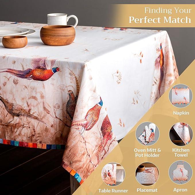 Maison d' Hermine Table Cloth Square Table 100% Cotton 54 x 54 Inches Fall Tablecloth Reusable Everyday Use for Thanksgiving Christmas Decorations Dining Farmhouse Party (Faisan D'Automne)