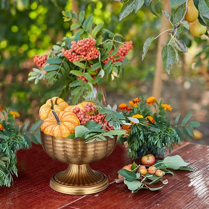 2 Pcs Distressed Vintage Gold Compote Vase for Centerpieces Compote Bowl 8'' Wide Vintage Decorative Antique Urn Planter Vase for Wedding Event Anniversary Party Indoor Outdoor Activity