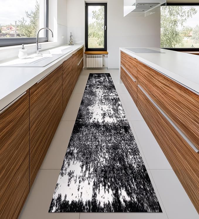 Keen Home Design Area Rugs - 2x16 Non-Shedding, Abstract Rugs for Kitchen, Living Room, Bedroom, Dining Room, Entryway - Size: 2'8" x 16', Abstract Black