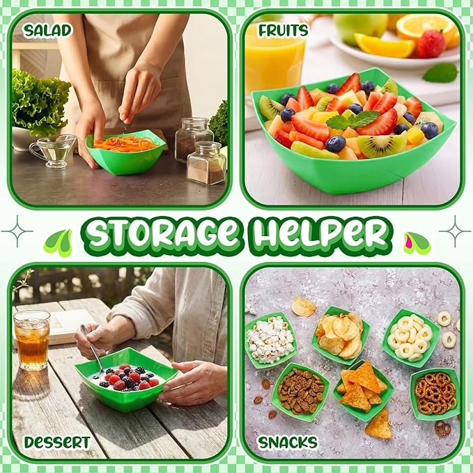 Tanlade 50 Pcs Square Plastic Serving Bowls Disposable Snack Salad Bowl Small Party Candy Bar Containers Taco Bar Serving Dishes for Buffet Chips Fruit(8 oz,Bright Green)