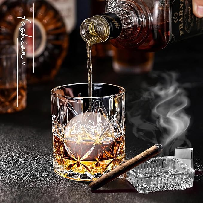 Crystal Whiskey Glass Set of 4 - Old Fashioned Bourbon Glasses, Perfect for Scotch and Cocktails (Style 1,4pcs)