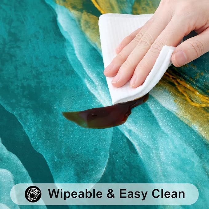 Smiry Rectangle Table Cloth Cover, Waterproof Elastic Fitted Picnic Tablecloth for 4 Foot Tables, Wipeable Flannel Backed Vinyl Tablecloths for Camping, Dining, Outdoor (Teal & Gold, 30" x 48")