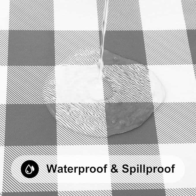 Smiry Rectangle Picnic Table Cloth, Elastic Waterproof Fitted Vinyl Tablecloths, Flannel Backed Buffalo Plaid Table Covers for Dining, Camping, Outdoor (White and Grey, 24" x 48")