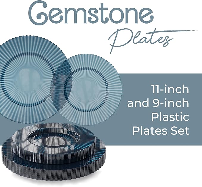 Exquisite 80 Piece Plastic Disposable Plates Set For 40 Guests I 40 X 9 Inch & 40 X 11 Inch Disposable Plastic Plates | Color: Blue | Great for Weddings Parties And Formal Occasions