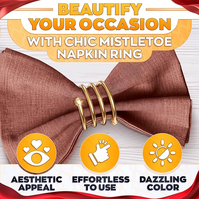 Gold Napkin Rings Set of 8 - Valentine Napkin Rings with Elegant Spiral Design | Durable Metal & Shiny Gold Finish | Great for Weddings, Holidays & Everyday Use | Romantic Valentine Table Decoration