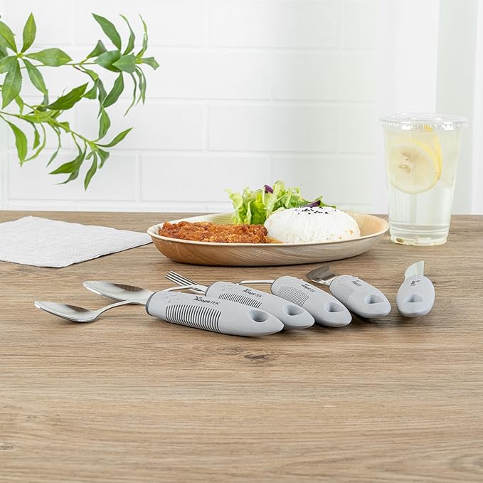 Restaurantware Adaptive Utensils - 1 count Stainless Steel, 9.843 x 5.118 x 1.575 Inches, Ergonomic Eating Aids, Non-Slip Utensil Set for Arthritis, Secure Grip Design, Gray