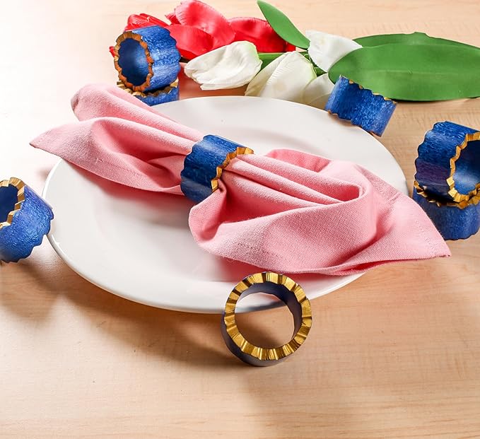 ALPHA Living HOME Handmade Epoxy Napkin Rings Set of 12 | Elegant Table Decor for Dining, Weddings & Events | Durable & Stylish Napkin Rings Holders | Art Deco Design (Blue Gold)