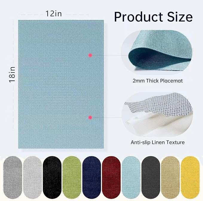 Blue Forest Placemats Set of 6, Dual-Layered Thickened Faux Linen Table Mats Heat Resistant Machine Washable Wrinkle Free Place Mats for Kitchen Dining Outdoor/Indoor (Sky Blue)