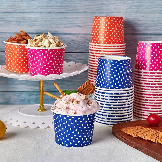 LITOPAK 120 Pack 16 oz Ice Cream Cups, Disposable Dessert Cups for Cold or Hot Food, Coloured Paper Dessert Bowls for Soups, Sundaes, and Ice Cream