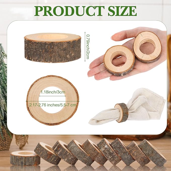 LemonRoad Set of 100 Wooden Bark Napkin Ring Handcrafted Wooden Napkin Holder Rustic Dinner Rings Buckles Party Gift Farmhouse Table Decoration for Dining Wedding Birthday, Everyday