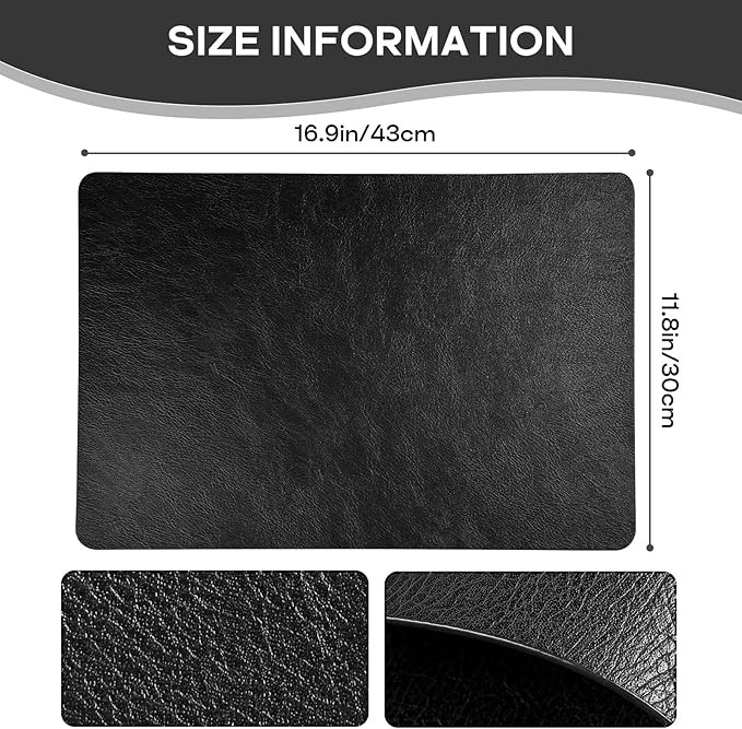 Faux Leather Placemats Set of 6, Washable Place Mats, Wipeable Waterproof Oil-Proof Heat Resistant Table Mats, Non-Slip Vinyl Placemats Rectangular Place Mat for Table Indoor Outdoor (Black)