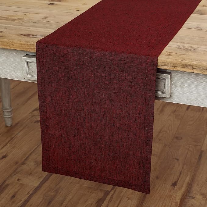 Solino Home Linen Table Runner 90 Inches Long - Athena, 100% Pure Linen Red Garnet Table Runner 14 x 90 Inch for Dining, Winter, Valentines