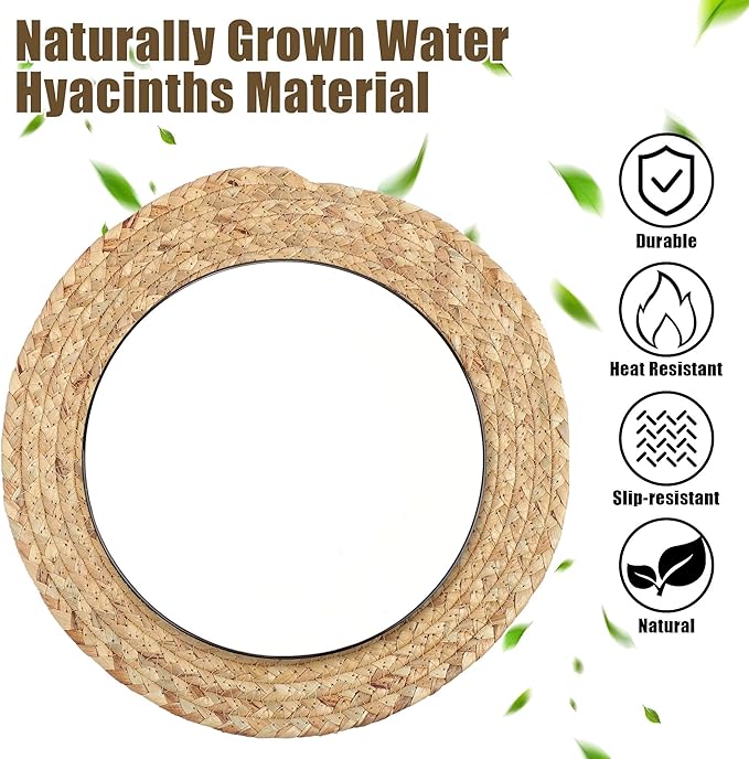 Kochorie Set of 6 Round Woven Placemats 13.5-Inch Natural Water Hyacinth Plant Placemats Hand-Woven Boho Rattan Placemat Wicker Weave Table Mats for Home Dinner Plates Holiday Supplies