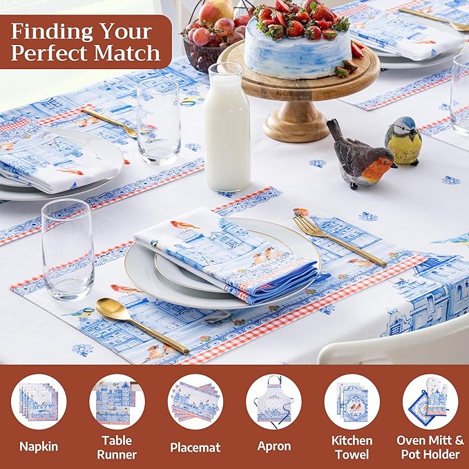 Maison d' Hermine Table Cloth Rectangle Table 100% Cotton 70 x 90 Inches Tablecloth Reusable Decorative for Dining Room Farmhouse Home Valentines Day Decorations Spring Summer - Amsterdam Canals